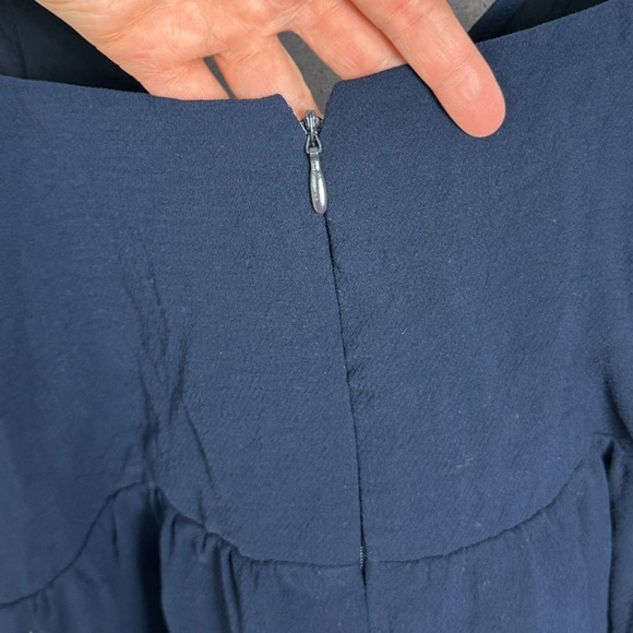 Sezane Olymea‎ Dress Navy Blue Size 36 French / US 4 V-Neck Ruffle Minimalist - Picture 7 of 14